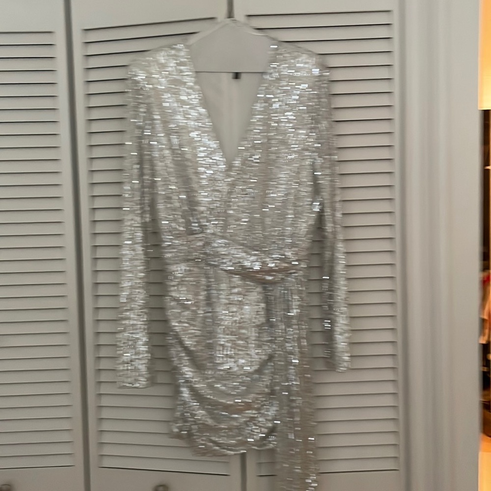 Sequined Party Dress! Beautiful silver/white dress.